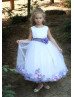 White Satin Tulle Purple Petals Tea Length Flower Girl Dress White Satin Tulle Purple Petals Tea Length Flower Girl Dress